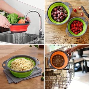 Juego de coladores de cocina, juego de coladores plegables, coladores de cesta de alimentos plegables, escurridor de cocina para escurrir Pasta, verduras - Product Image 6