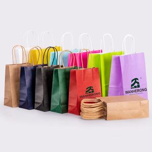 Sacs d'achats écologiques biodégradables personnalisés en papier pour l'emballage de la restauration rapide, sacs en papier kraft à poignée pour les restaurants à emporter - Product Image 5