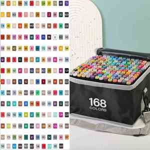 Ensemble de marqueurs permanents en plastique à double embout de 6 mm pour le dessin et la conception graphique, 168 couleurs en stock - Product Image 2