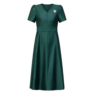 Robe midi décontractée et é<span class=keywords><strong>l</strong></span>égante à col en V, couleur bonbon, version X, pour femme, amincissante et ajustée à la taille, tendance, rajeunissante, été - Product Image 1