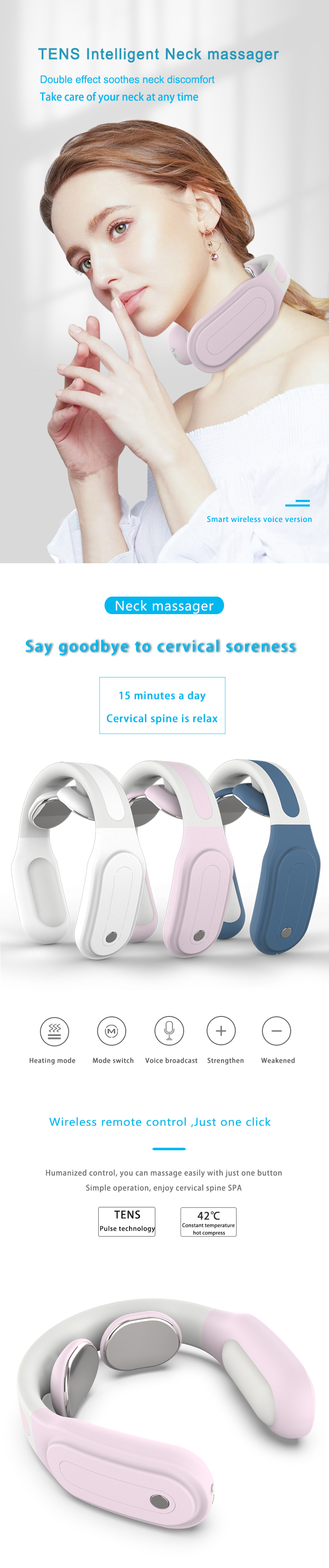 Portable While Travel Electric Intelligent Instrument Air Smart Foldable Cervical Spine Massage Pillow Vertebra Back Massager