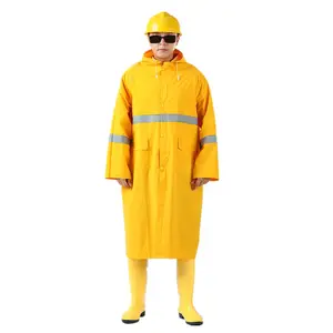 custom yellow durable PVC polyester high visibility reflective stripe long raincoat waterproof cheap raincoats