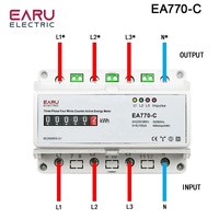 Compteur d'énergie électronique triphasé à quatre fils kWh moniteur de consommation d'énergie Rail DIN 50/60Hz 3*5(100)A 50/60Hz LCD LED EA770