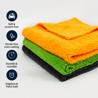 Serviette de soin automobile en microfibre double face 400 GSM sans peluches, chiffon de séchage professionnel anti-rayures pour detailing