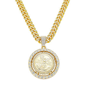 Colgante de moneda mexicana de 50 pesos giratorio con diamantes de imitación estilo Punk para hombre con cadena de Hip Hop collar de cadenas de moda - Product Image 1