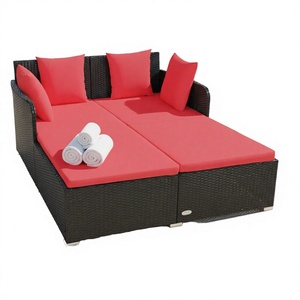 Factory Wholesale Durable Garden PE Wicker Rattan Outdoor Patio Double Sun <b>Lounger</b> Soft <b>Cushion</b> Hotel Villa -Modern Daybed UV - Product Image 2