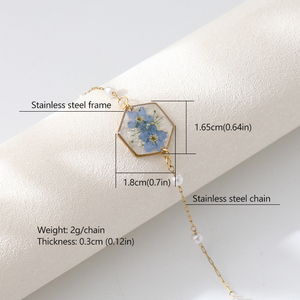 사용자 정의 조정 가능한 잊어 버려 스테인레스 스틸 수지 매력 팔찌 겨자 씨 보석 팔찌 프레스 꽃 팔찌 - Product Image 2