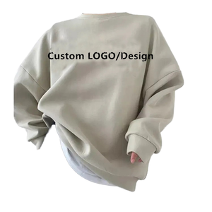 Sweat-shirt oversize gris clair unisexe, col rond, en molleton, sans logo, personnalisable, pull oversize à demi-zip, survêtement - Product Image 1