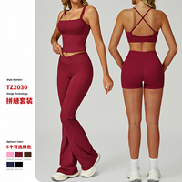 Alibaba Sportswear Wholesale Women's High Waist Flare Yoga Pants Gym Apparel Workout Tank Top 2-Piece Sets Lightweight