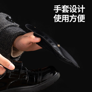 Gants de polissage en polaire noire, outil d'entretien des chaussures pour hommes, brosse à chaussures portable - Product Image 4