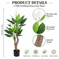 Plante artificielle Spathiphyllum en PE, résistante aux UV, toucher réel, fausse plante fleurie pour la décoration de jardin et l'aménagement paysager, vente en gros