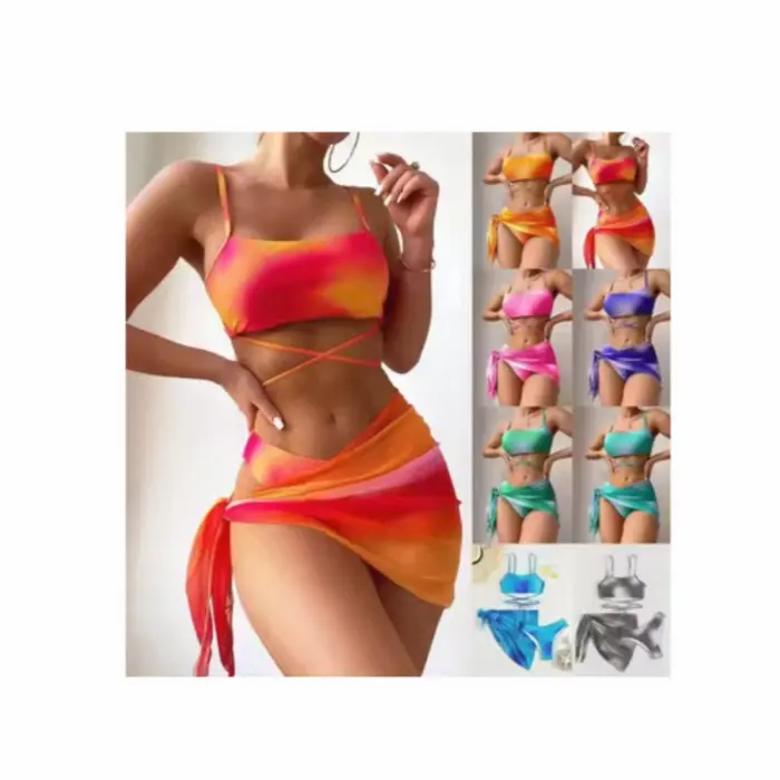 2024 Women's Sexy Swimwear Beachwear Bikinis De 3 Piezas Custom Mesh Dress Maternity SwimSuit Set Factory Wholesale for Adults