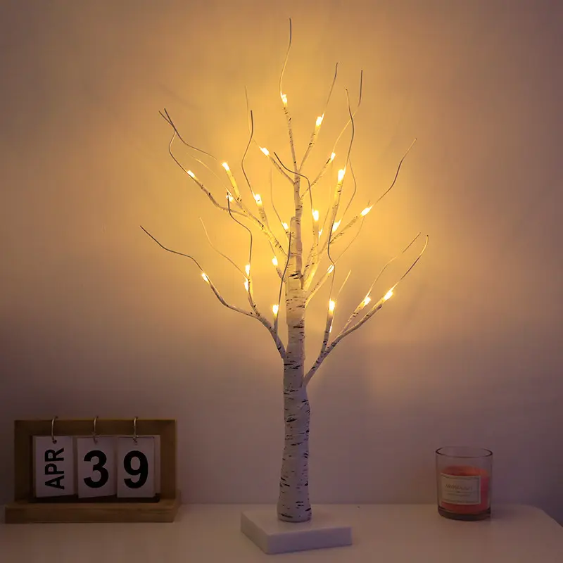 Luce a Led caldo albero bianco betulla Mini albero da tavolo con luci per la decorazione della casa regali di natale