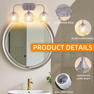 Modern 3-Light <b>Vanity</b> Wall Lamp E26 Bulb Compatible Stainless Steel Glass Shade Bathroom <b>Lighting</b> Surface Mounted - Product Image 2