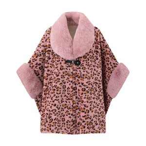 <b>Women</b> Luxury Leopard Open Front Clock Warm Faux Fur Trim Lapel Shawl Cape Casual Cloak for Holiday Gathering Weekend Outing - Product Image 6
