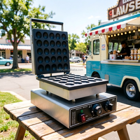 Machine à gaufres rondes à 25 trous pour mini gaufres bulles, Poffertjes - Équipement de pâtisserie pour petites entreprises et chariots de cuisine mobiles