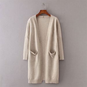 K1377 Casual Women's Anti-Wrinkle <b>Thick</b> Knit Polyester Solid Pattern <b>Long</b> <b>Cardigan</b> Sweater with Pocket for All Seasons - Product Image 5