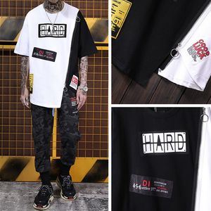 Camiseta de hombre Hip Hop con bloque de <span class=keywords><strong>color</strong></span> de dos tonos con estampado de algodón 100% de alta calidad con diseño personalizado de tu propia cremallera - Product Image 2