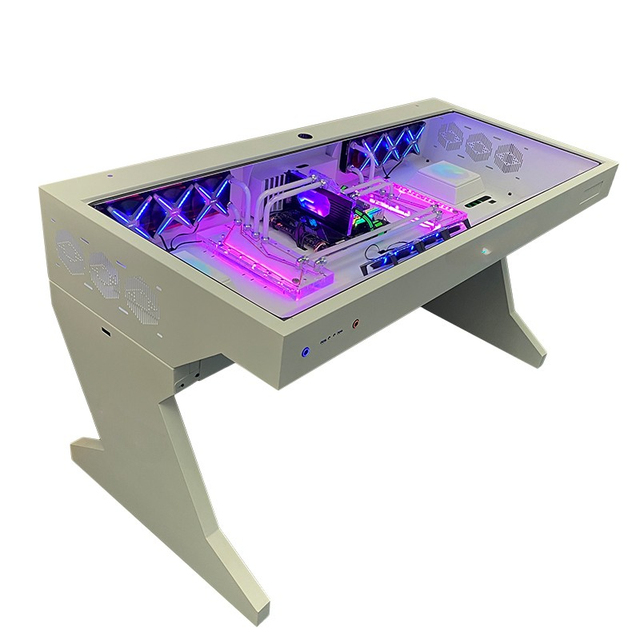 New Hot Sale Tempered Glass Desk Top  RGB PC Case and Desk Two in One Combo Computer Case Tower Gaming Table