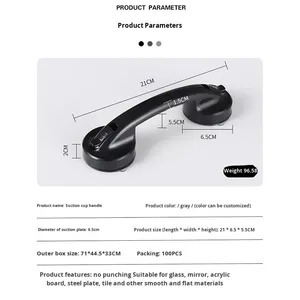 21CM Shower <strong>Grab</strong> Bar Shower Handle Shower <strong>Rail</strong> for Seniors Bathroom <strong>Suction</strong> Cup Safety Grip Removable No Drill Waterproof Black - Product Image 3