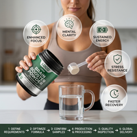 Poudre de créatine et de rhodiola pour la concentration, formule personnalisée, certifiée GMP, végétalienne, stimulant cérébral pour adultes, pré-entraînement, énergie, marque privée, vente en gros
