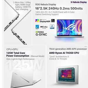 โน้ตบุ๊กเกมมิ่ง ROG Zephyrus G16 สำหรับธุรกิจ  พร้อม AI7 HX350 ใหม่  RTX5060  หน้าจอขนาดนิ้ว  คอมพิวเตอร์สำหรับเล่นเกม - Product Image 2