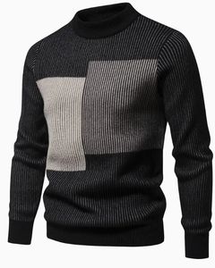 Pull à col rond en patchwork pour hommes, chaud et mince - Product Image 4