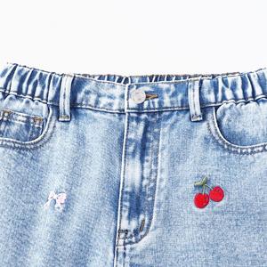 Adorabili <span class=keywords><strong>Jeans</strong></span> Blu per Ragazze Adolescenti con Vita Elastica e Ricamo a Ciliegia, Pantaloni in Denim Comodi e Casual per Bambine, Personalizzabili - Product Image 3