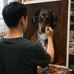<span class=keywords><strong>Peinture</strong></span> à l'huile sur toile personnalisée de <span class=keywords><strong>chien</strong></span> teckel, réalisée à la main, digne d'un portrait de gentleman victorien, décoration murale de style Renaissance - Product Image 3