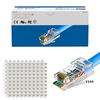 Conector RJ45 de 100 Uds., 8P8C CAT5 CAT6, enchufe de paso, Cable de red extremo de chapado en oro, conector Modular, extremos de crimpado UTP