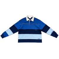 Chemise à manches longues rayée coupe ample et épaisse, style streetwear, surdimensionnée, rétro années 90, impression DTG Kornit, bleu marine, rugby, personnalisable ODM