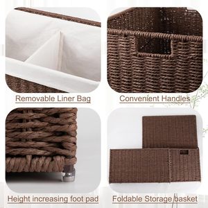 Panier <span class=keywords><strong>de</strong></span> rangement pliable en corde <span class=keywords><strong>de</strong></span> papier 65L-105L avec couvercle, panier à <span class=keywords><strong>linge</strong></span>, panier à couvertures avec doublure amovible séparée - Product Image 5