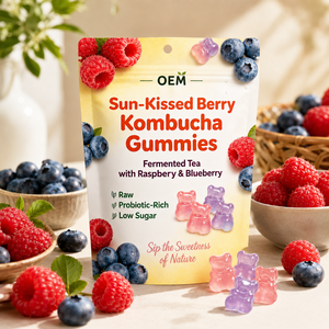 Gummies au kombucha aux baies Sun Kissed, probiotiques bruts riches, faibles en sucre, thé <span class=keywords><strong>ferment</strong></span>é, framboise, myrtille, soutien digestif, personnalisation OEM - Product Image 2