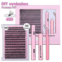 Extensions de cils en grappes 40D, 320 pièces, plateau rose, cils segmentés, vente en gros, fournisseur en vrac