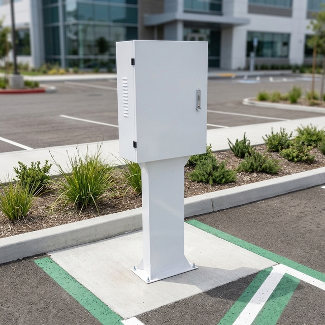 Pedestal Mount EV Charger Enclosure Sheet Metal Empty Housing for Home Outdoor