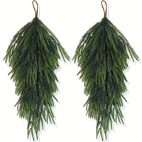 Guirlande de Noël artificielle en sapin noble, verdure de pin au toucher réel, guirlande suspendue en forme de larme pour porte d'entrée, cheminée, décoration de fêtes