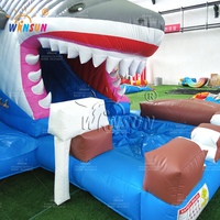 WINSUN Toboggan aquatique gonflable commercial en vinyle PVC, motif requin, pour intérieur et extérieur, utilisation humide ou sèche, idéal pour jardin, école, fête, location