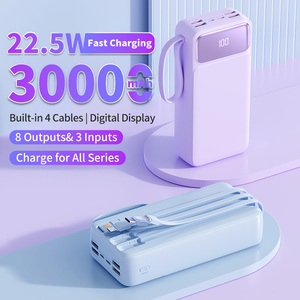 Portable Digital Display PD 22.5W Fast <b>Charging</b> Powerbank 30000mah Built-in 4 <b>Charging</b> <b>Cable</b> Lanyard Design Power Bank - Product Image 1