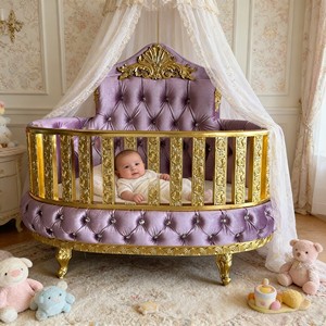 <span class=keywords><strong>Cuna</strong></span> o Cama de Madera Tapizada en Terciopelo Estilo Europeo, Muebles Comerciales Duraderos y Ecológicos - Product Image 1