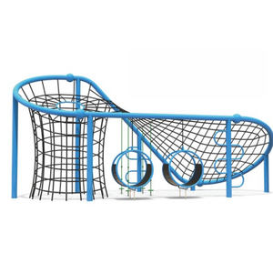 Aire de jeux extérieure moderne <span class=keywords><strong>bleue</strong></span> et noire avec filets d'escalade, disques colorés, toboggan et balançoire jaune - Product Image 4