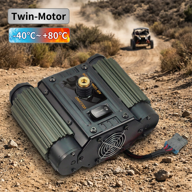 Oil-Free Dual Cylinder Twin Motor Metal Mini Air Compressor for Off Road Cars DC 12V 150PSI 24H Continuous
