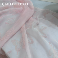 Tissu rose transparent à motif papillon, maille florale translucide pour robe, rideau, couverture