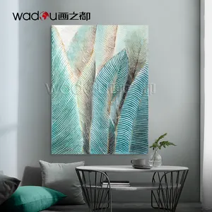 Haupt dekorationen 3D-Effekt Blaue und grüne Blätter Ölgemälde Leinwand Wand kunst Wohnzimmer hand gemalt