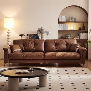 Canapé italien minimaliste en cuir véritable Nebula, ligne droite, style Mid-Century, pour petit espace, en cuir de vachette pleine fleur noir, ensemble de canapés - Product Image 4