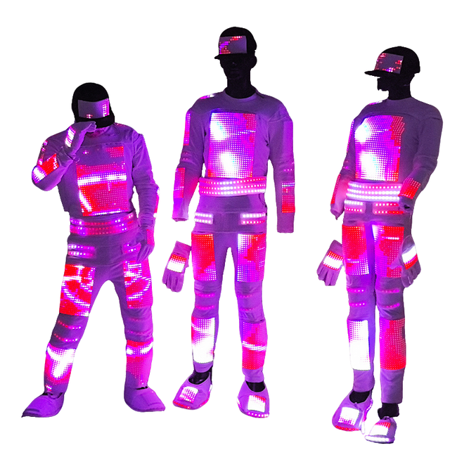 LED Display Screen Performance Costume Set, Future Tech Rave Wear for DJ Party Club, Glowing Stage Show Outfit