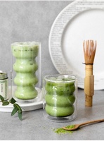 Vente en gros de tasses à thé matcha en verre transparent au design tendance, tasse à thé en verre à double paroi