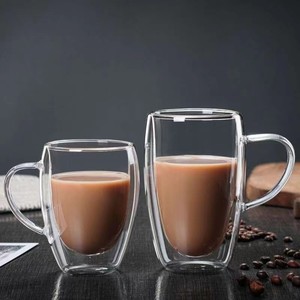 Venta al por mayor logotipo personalizado grande 350ml claro borosilicato aislado doble pared vidrio café té tazas con asa - Product Image 3