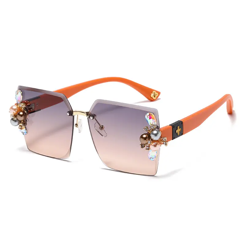 Lunettes de soleil pour dames luxe dégradé surdimensionné mode femmes nuances Uv400 sans monture strass lunettes de soleil femmes