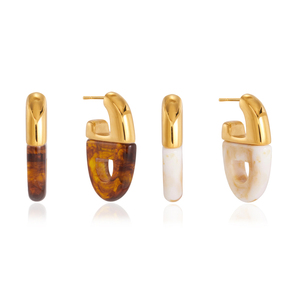 Pendientes de Resina Chapados en Oro de 18K de J&<span class=keywords><strong>D</strong></span> Jewelry, Pendientes de Acero Inoxidable con Forma de Gota de Agua, Color Café con Leche - Product Image 2