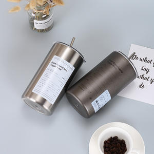 Nouveau gobelet intérieur double couche réutilisable en acier inoxydable 350ml <span class=keywords><strong>600ml</strong></span> garder chaud froid tasse à café tasse avec couvercle et paille - Product Image 3